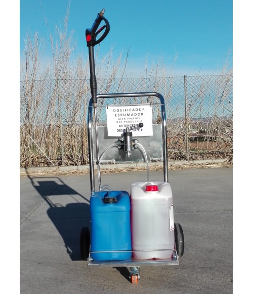 Stainless steel trolley with 2 wheels and 1 pivot with capacity for