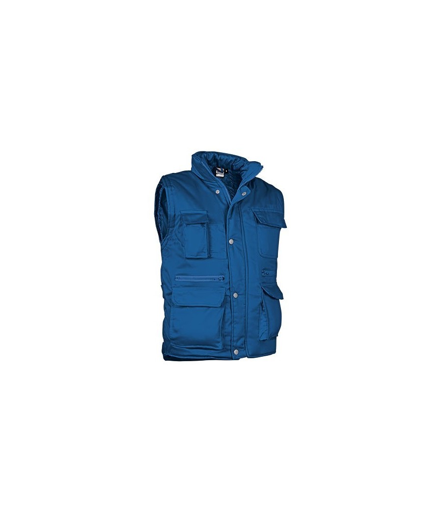 Multi-pocket waistcoat made of twill fabric with quilted padding an